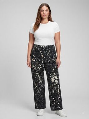 Upcycled Old Navy Extra High-Rise Sky-Hi Wide Leg Jeans 12  Black Bleach Wash